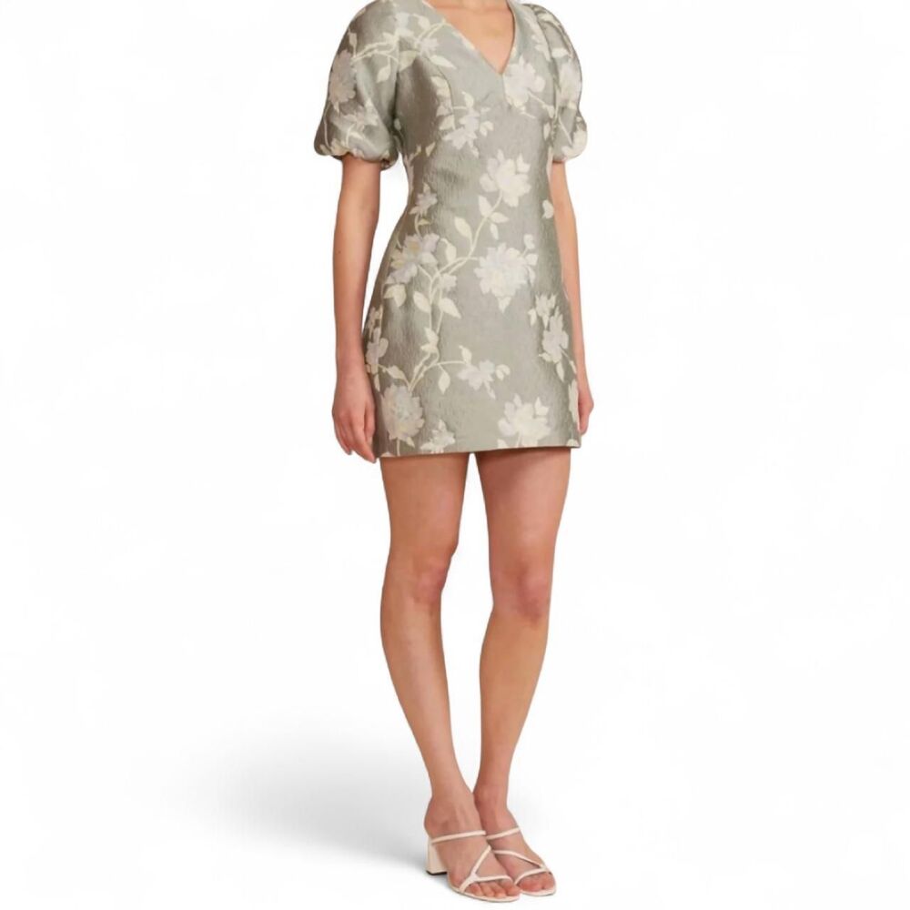 NWT Lucy Paris Sage green floral mini dress with silvery white, and pale yellow